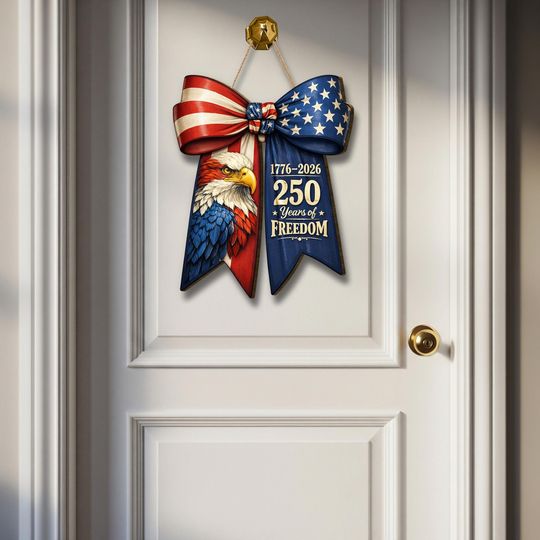 Discover Wooden Patriotic Bow Door Sign: America 250th Anniversary Eagle Flag Decor