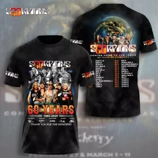 Discover 60 Years 1965-2025 Shirt Scorpions Band 3D Tshirt