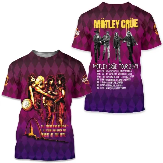 Discover Motley Crue Tour 2024 3D T-Shirt I’ll Stand and Deliver Concert T-shirt