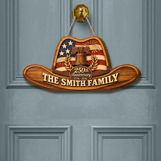 Discover Personalized Wooden Door Hanger: Patriotic Liberty Bell 250th Anniversary Sign 17762026