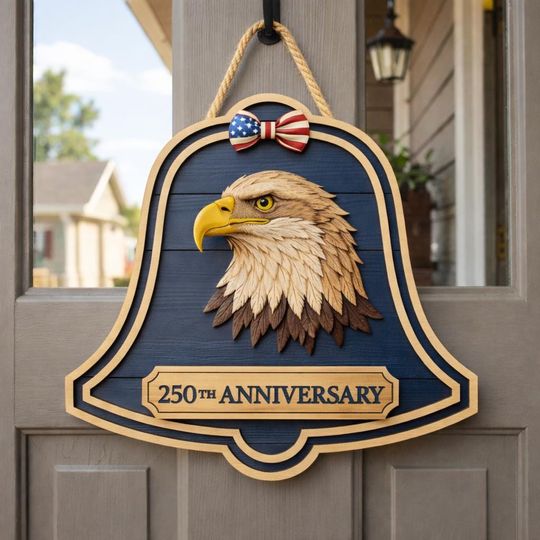 Discover USA 250th Anniversary Wooden Liberty Bell Sign: Patriotic Door Hanger, 1776-2026 Decor