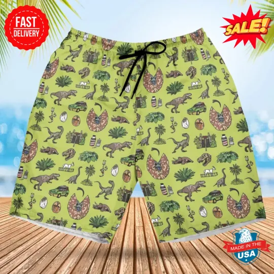Discover Dino Swag Jurassic Park Beach Shorts