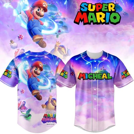 Discover Super Mario Galaxy Personalized Baseball Jersey, Custom Nintendo Gaming Jersey, Cute Mario Birthday Gift