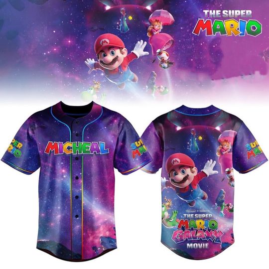 Discover Super Mario Galaxy Baseball Jersey with Personalized Name, Nintendo Gaming Jersey, Mario Galaxy Gift
