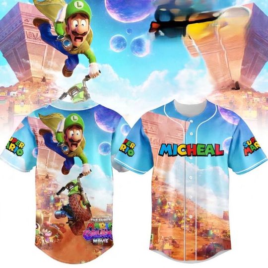 Luigi Super Mario Baseball Jersey, Personalized Name, Custom Mario Luigi Jersey, Super Mario Galaxy Jersey