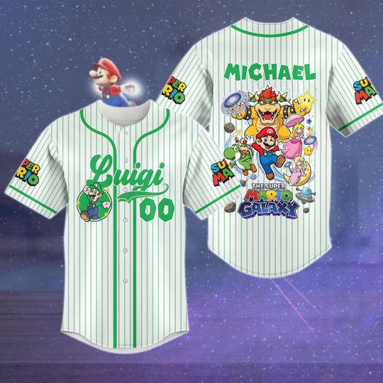 Custom Luigi Galaxy Movie Baseball Jersey, Nintendo Mario Streetwear Jersey, Universal Studios