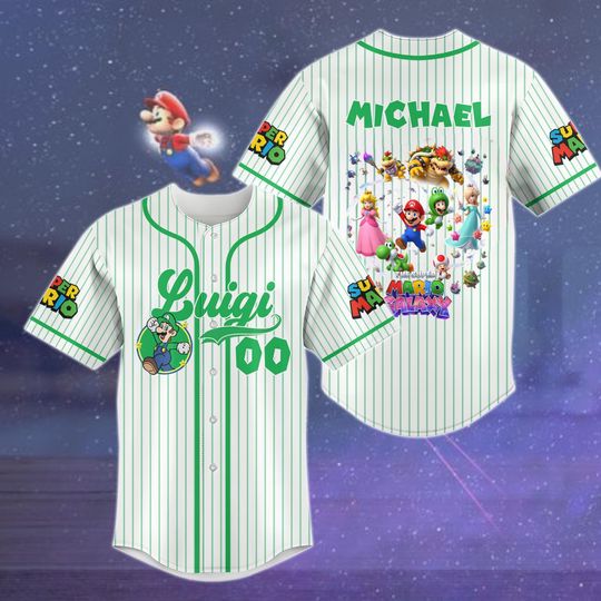 Super Mario Galaxy Movie Baseball Jersey, Custom Luigi Galaxy Jersey, Nintendo Mario Streetwear Jersey