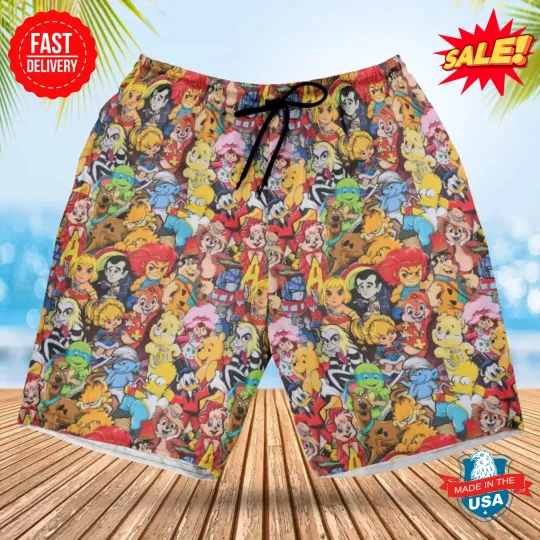 Discover Old Cartoon Characters Beach Shorts