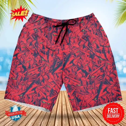 Discover Gundam Camo Magenta Gundam Beach Shorts