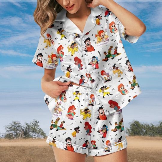 Discover Women’s Short Pajamas Set with Pocket – A Goofy Movie Disney Sleepwear – 90s Nostalgia
