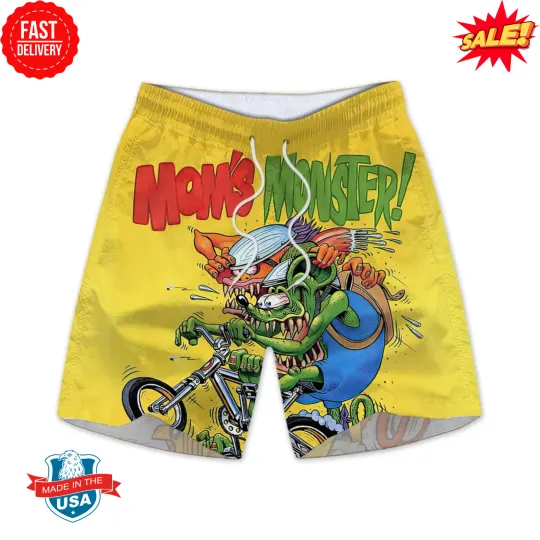 Discover RatFink Beach Shorts, Speed Demon Graphics, Retro Flames & Greaser Appeal