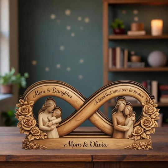Discover Personalized Mom Daughter Infinity Wooden Block, Custom Name Floral Keepsake, Mother's Day Gift For Mom, Mom & Daughter Love Wood Sign