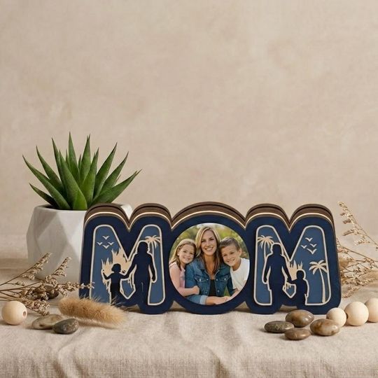 Custom Mom's Photo Wooden Block, Custom Name & Photo Wooden Sign, Mothers Day Gift, Family Picture Wood Sign, Mom's Birthday Gift