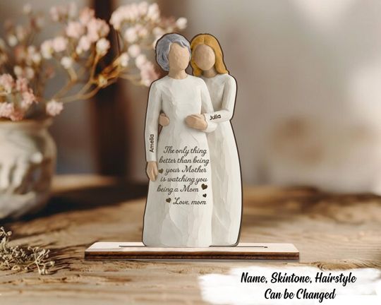 Personalized Mother Daughter Wooden Figurine, Mothers Day Gift