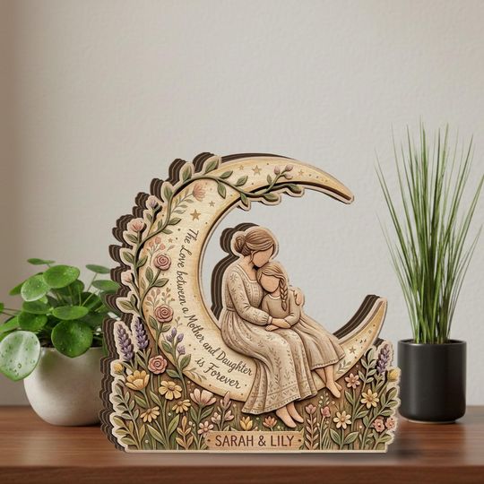 Discover Personalized Mother Daughter Wooden Block, Mom Birthday Mothers Day Gift