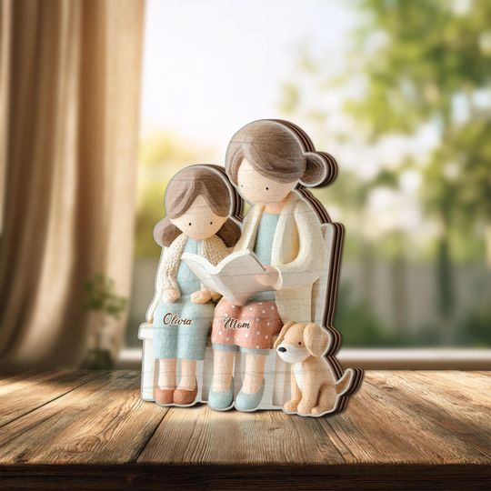 Personalized Mom and Daughter Wooden Block, Custom Name Mother Child Gift, Reading Mom Keepsake Plaque, Mothers Day Gift