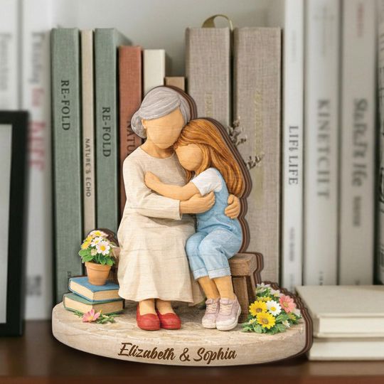 Personalized Mom Daughter Wooden Block, Custom Mother Daughter Gift, Mom Hug Sign with Names, Mothers Day Keepsake Shelf Decor