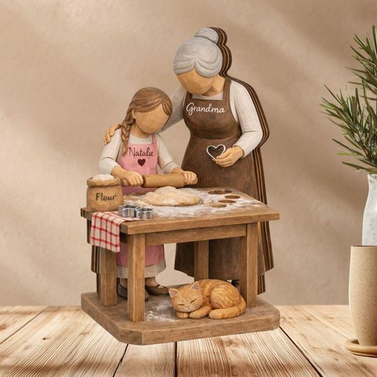 Discover Grandma Granddaughter Wooden Block, Custom Wooden Baking Figurine Display, Mothers Day Gift, Keepsake Home Shelf Decor, Nana Birthday Gifts