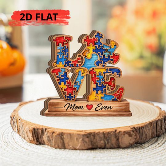 Personalized Mom Puzzle Piece Wooden Heart Gift Love Block Mother Day Gift From Kids Son Daughter Tabletop Decor Birthday Present For Her