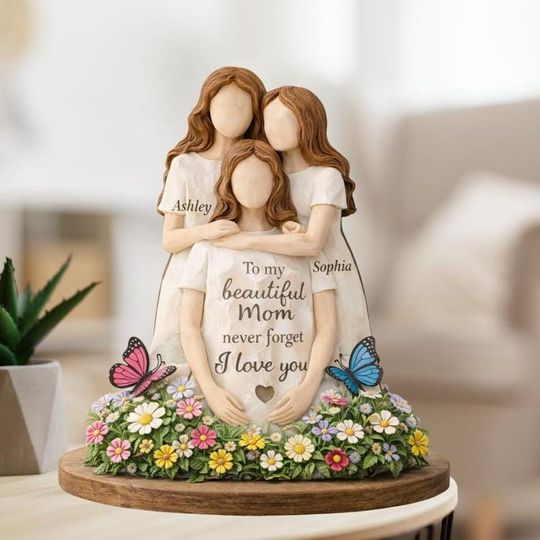 Personalized Mother And Daughter Wood Block Custom Name Wood Sign Forever Linked Together Gift For Mom Mother's MIMI Day Flower Decor Home