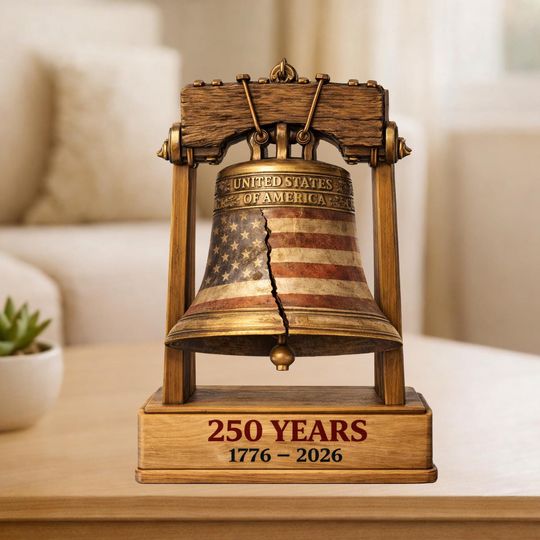 Liberty Bell 250 Years Anniversary Wooden Block Sign, Patriotic Home Display, Independence Anniversary Wood Sign, USA Heritage Shelf Decor