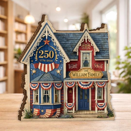 Discover Personalized House Wooden Block America 250th Anniversary Decor 1776 2026 Wooden Block Patriotic Flag Personalized Family Name House Sign