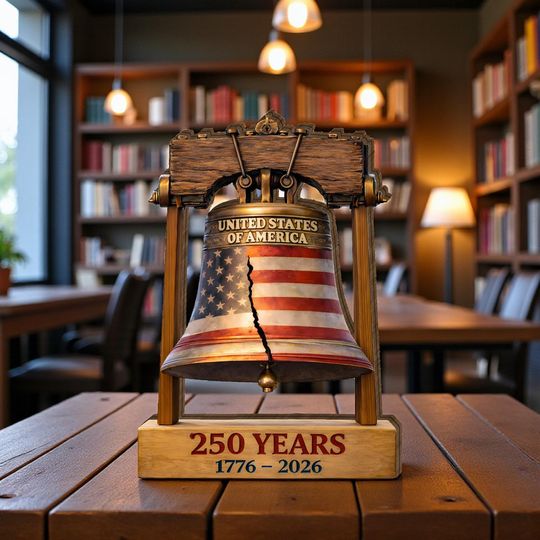 Liberty Bell 250 Years Anniversary Wooden Block Sign, Patriotic Decor, Independence Anniversary Wood Sign, USA Heritage Shelf Decor