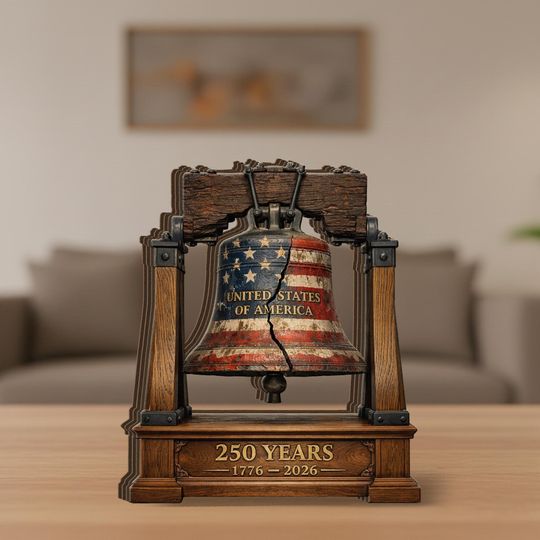 Wooden Block Liberty Bell Table Decor Patriotic Americana Historic Replica