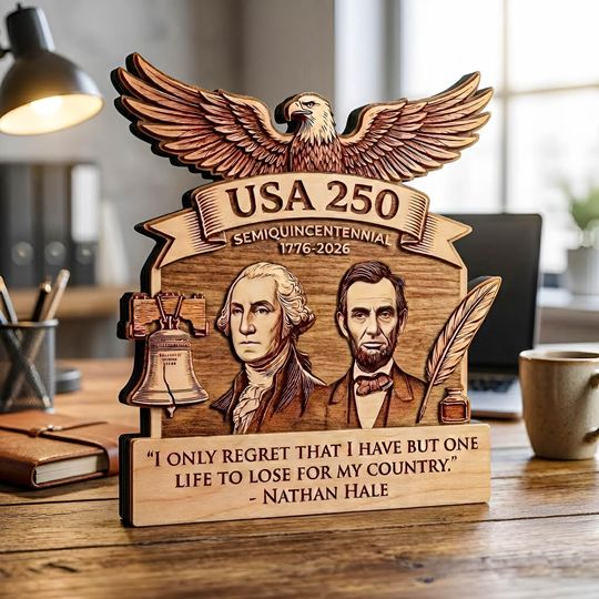 America 250 Wooden Block Sign, USA 250 Wooden Block Art, Patriotic Wood Decor, American History Display, Handmade Gift for US Anniversary