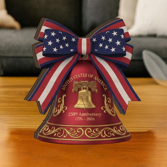 USA 250th Anniversary Wooden Block Patriotic Bell Decor Independence Commemoration Sign