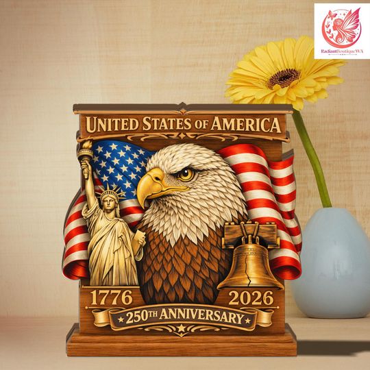 250th Anniversary USA Wooden Block, Patriotic Eagle Decor