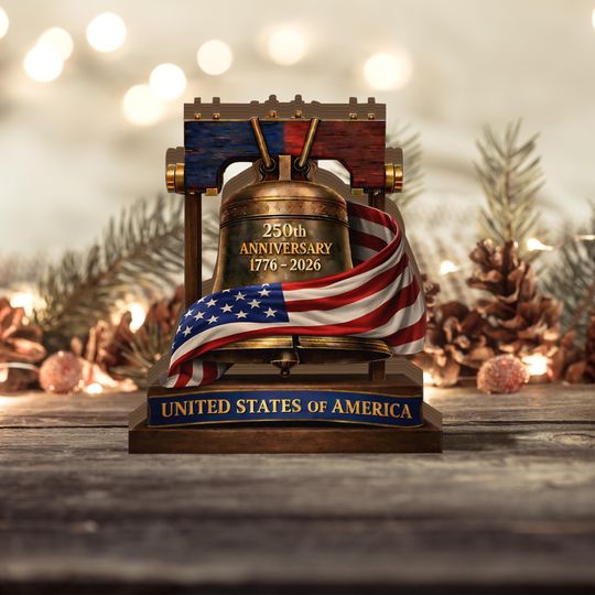 Discover Liberty Bell 250 Years Anniversary Wooden Block Sign, Patriotic Decor, Independence Anniversary Wood Sign, USA Heritage Shelf Decor