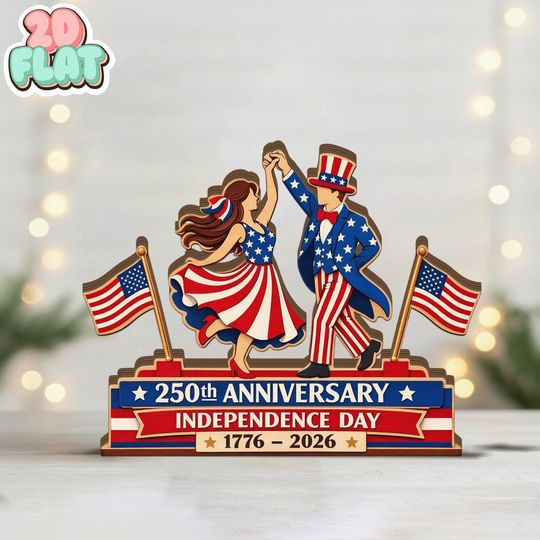 250th Independence Day Wooden Block Decor, Patriotic USA Table Sign