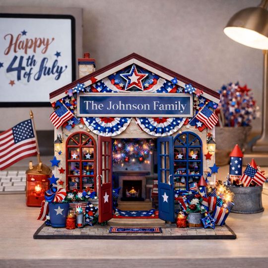 Personalized America House 250th Anniversary Wooden Block, Custom Family Name House Sign, 1776-2026 Wooden Block, Patriotic USA Flag Decor