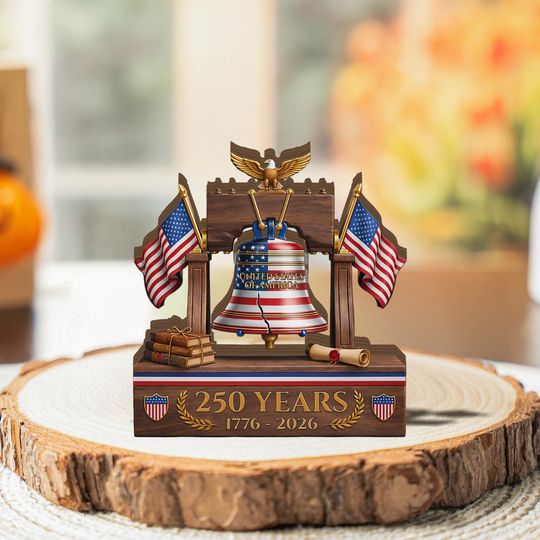 Wooden Liberty Bell Decor, 250th Anniversary Keepsake, Patriotic Americana Display, US Semiquincentennial 1776-2026 Home Office Gift