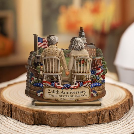250th Anniversary Wooden Block USA Patriotic Couple Decor 1776 2026 American Anniversary Gift Independence Day Home Decoration