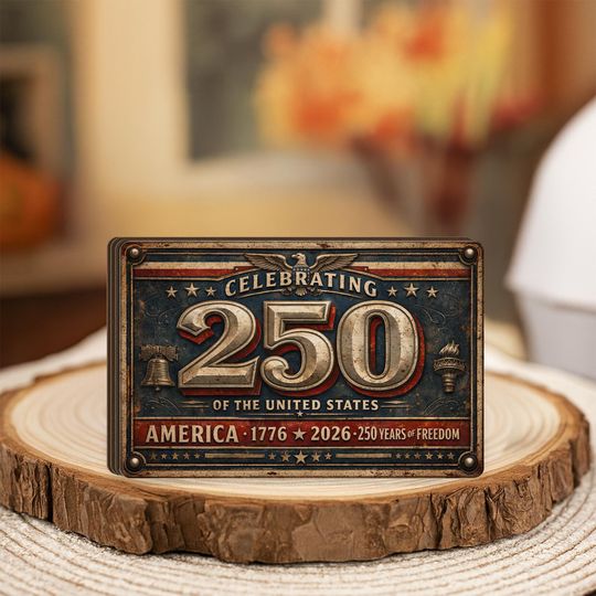 250th Anniversary License Plate Style Wooden Block United States Decor