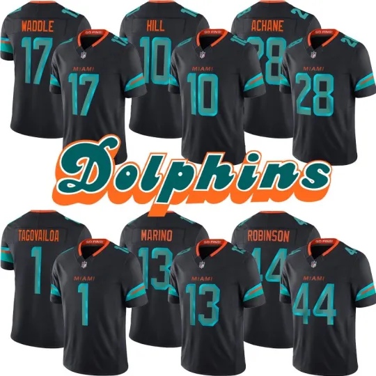 Discover Men's Dolphins Pitch Blue 2025 Rivalries Collection Game Player Stitched Jersey