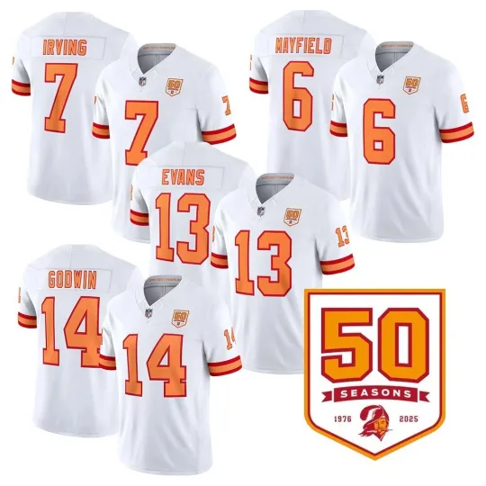 Discover 全新带标签男式 '76 Buccaneers 系列 50 周年白色限量版缝制球衣-