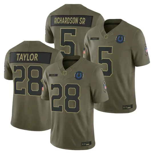 men's Coltss Olive 2025 Salute to Service limited edition sewn jersey.