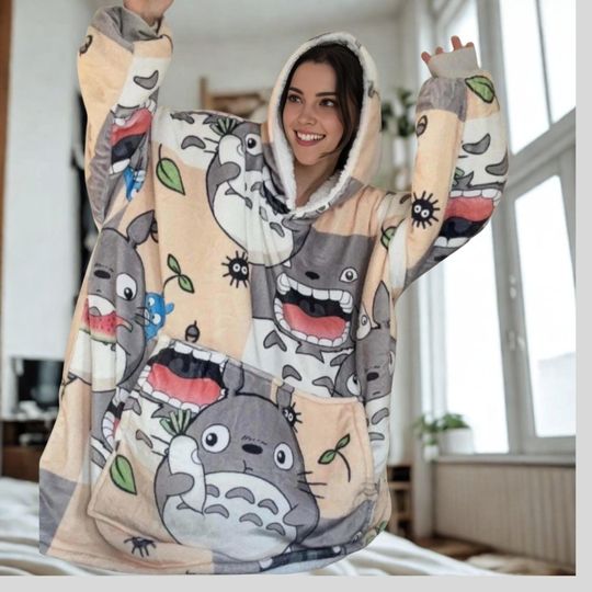 Discover Totoro Anime Blanket Hoodie Oversized Snuggle Unisex Adults and Kids