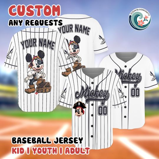 Discover Vintage Mickey Pirate Baseball Jersey, Custom Disney Family Shirt, Personalized Disney Trip Gear, Treasure Mickey Gift