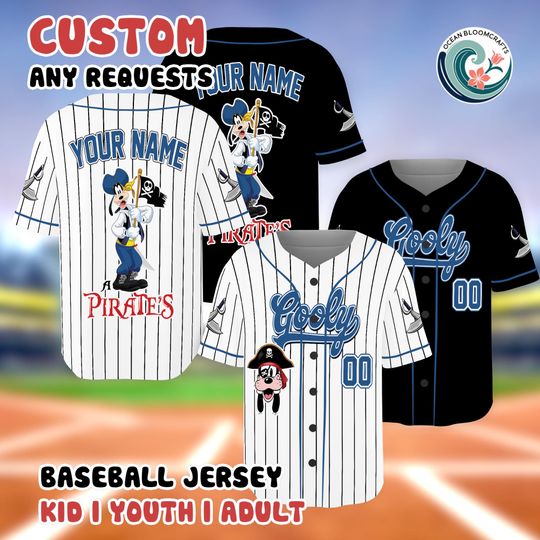 Discover Goofy Pirate Baseball Jersey, Custom Disney Family Shirt, Personalized Disney Trip Gear, Goofy Dog Gift, Custom Name Number Shirt