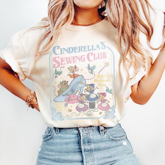Disney Cinde's Sewing Club Shirt, Disney Princess Cinde and Co 1950 Mouse Jaq Gus Gus, Bibbidi Bobbidi Boo Disney Girl Trip Shirt