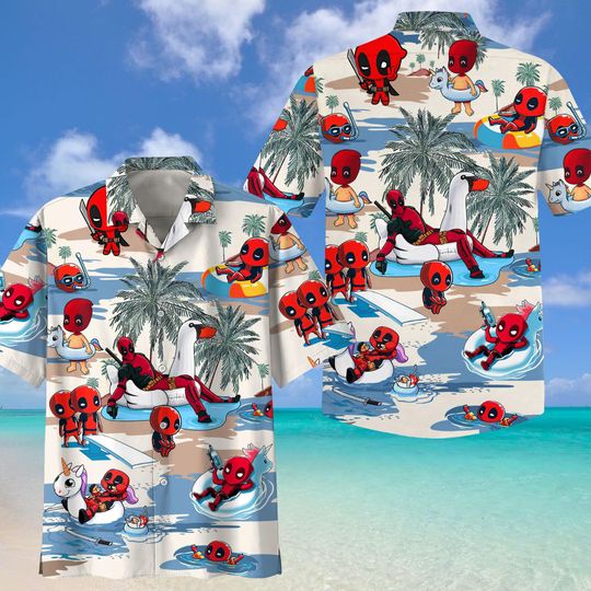 Discover Deadpool Hawaiian Shirt, Super Hero Button Shirt, Disneyworld Trip Shirt, Tropical Hawaii Shirt
