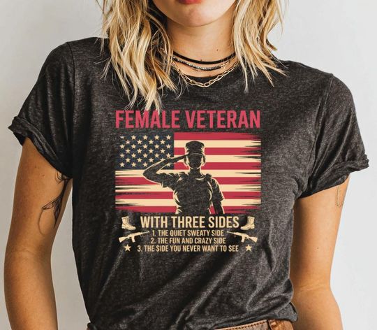 Discover Female Veteran T-Shirt, Proud Veteran Gift, American Flag Shirt, Military Appreciation, Veteran Day, Patriotic Tee, Woman Veteran Gift