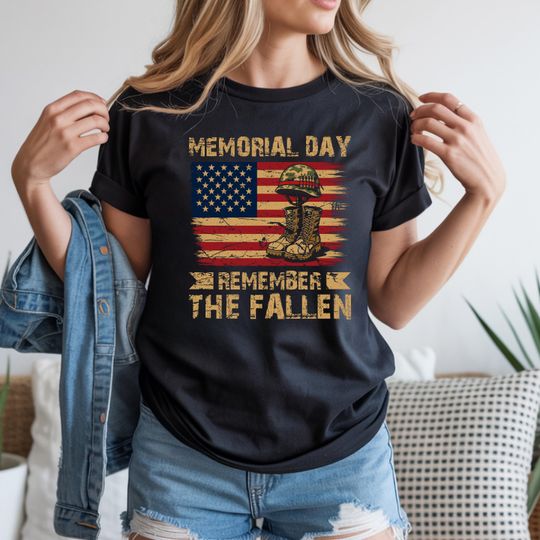 Discover Memorial Day Remember The Fallen T-Shirt, Patriotic Military Remembrance Tee, Vintage US Flag Veteran Shirt