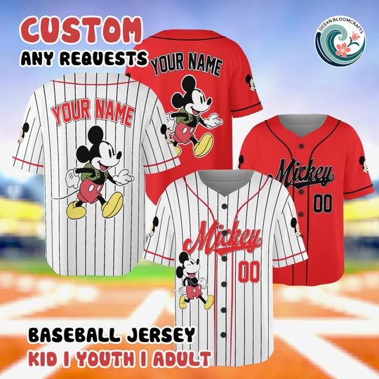 Discover Custom Mickey Baseball Jersey, Mickey Mouse Shirt, Personalized Disney Family Trip Jersey, Disney Vacation Shirt, Custom Name Number Jersey