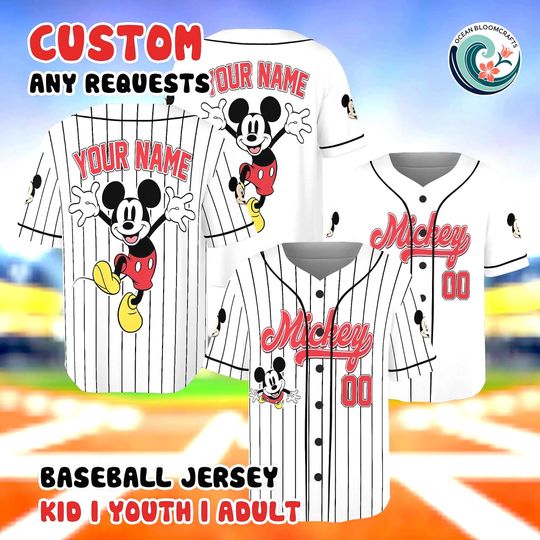 Discover Custom Mickey Baseball Jersey, Mickey Mouse Shirt, Personalized Disney Family Vacation Outfit, Magical Kingdom Fan Gear, Disney Retro Shirt