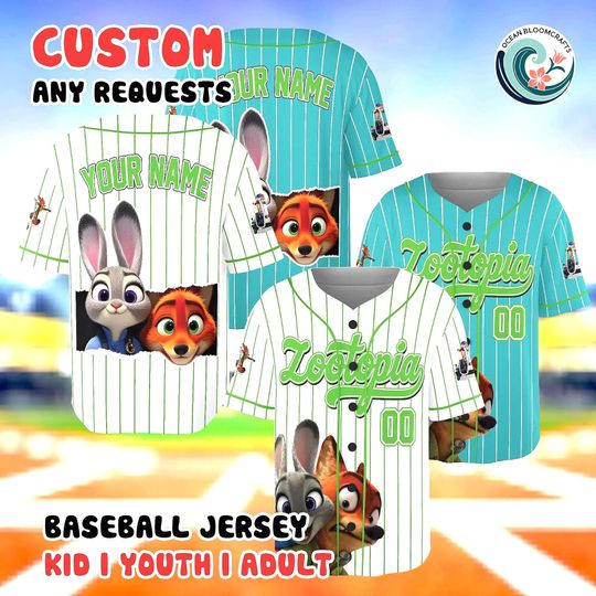 Discover Custom Zootopia Baseball Jersey, Judy Hopps Nick Wilde Shirt, Personalized Disney Fan Gift, Zootopia Cosplay Outfit, Cute Animal Jersey